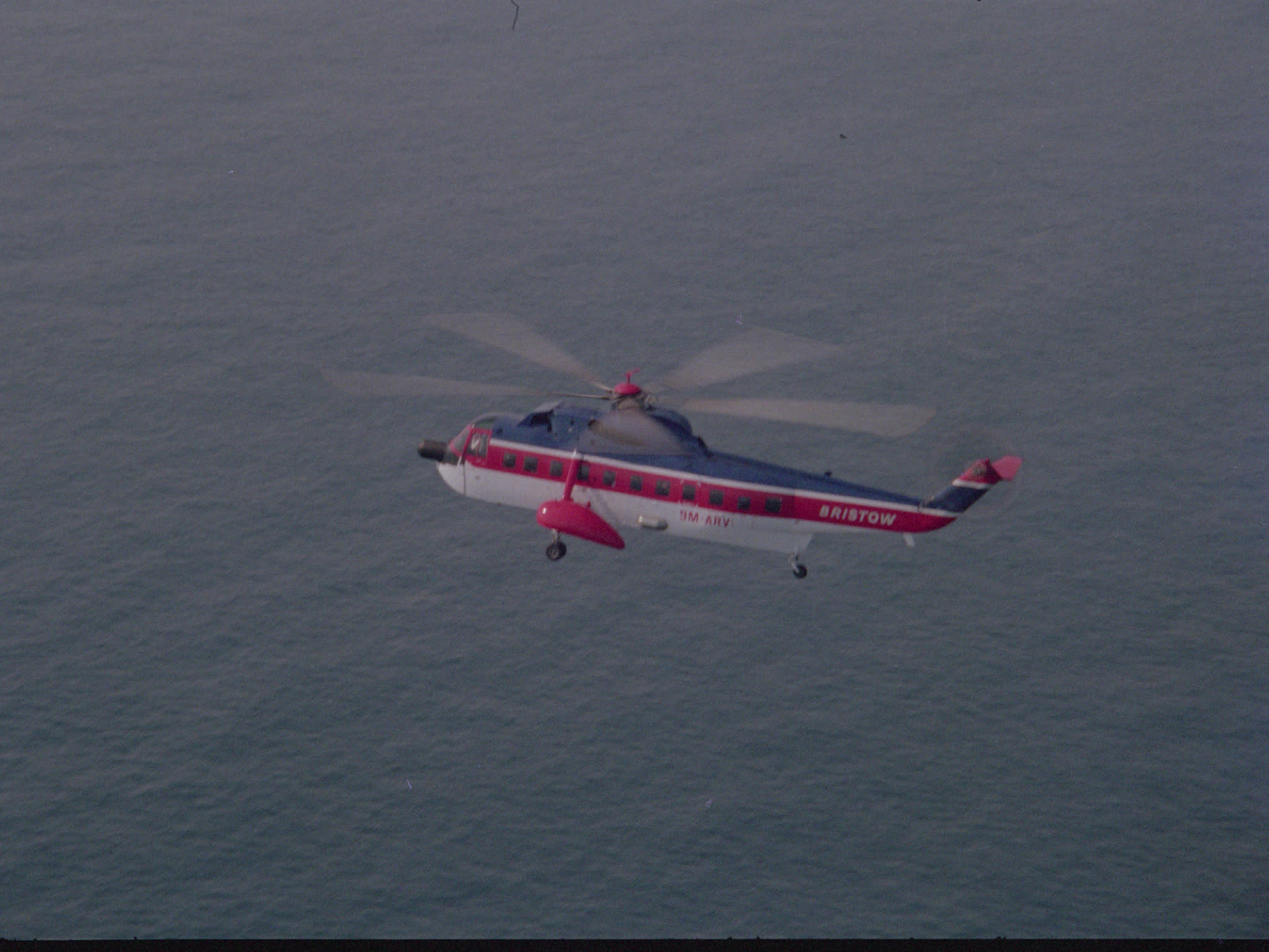 Bristow Helicopter in Flight Over North Sea
