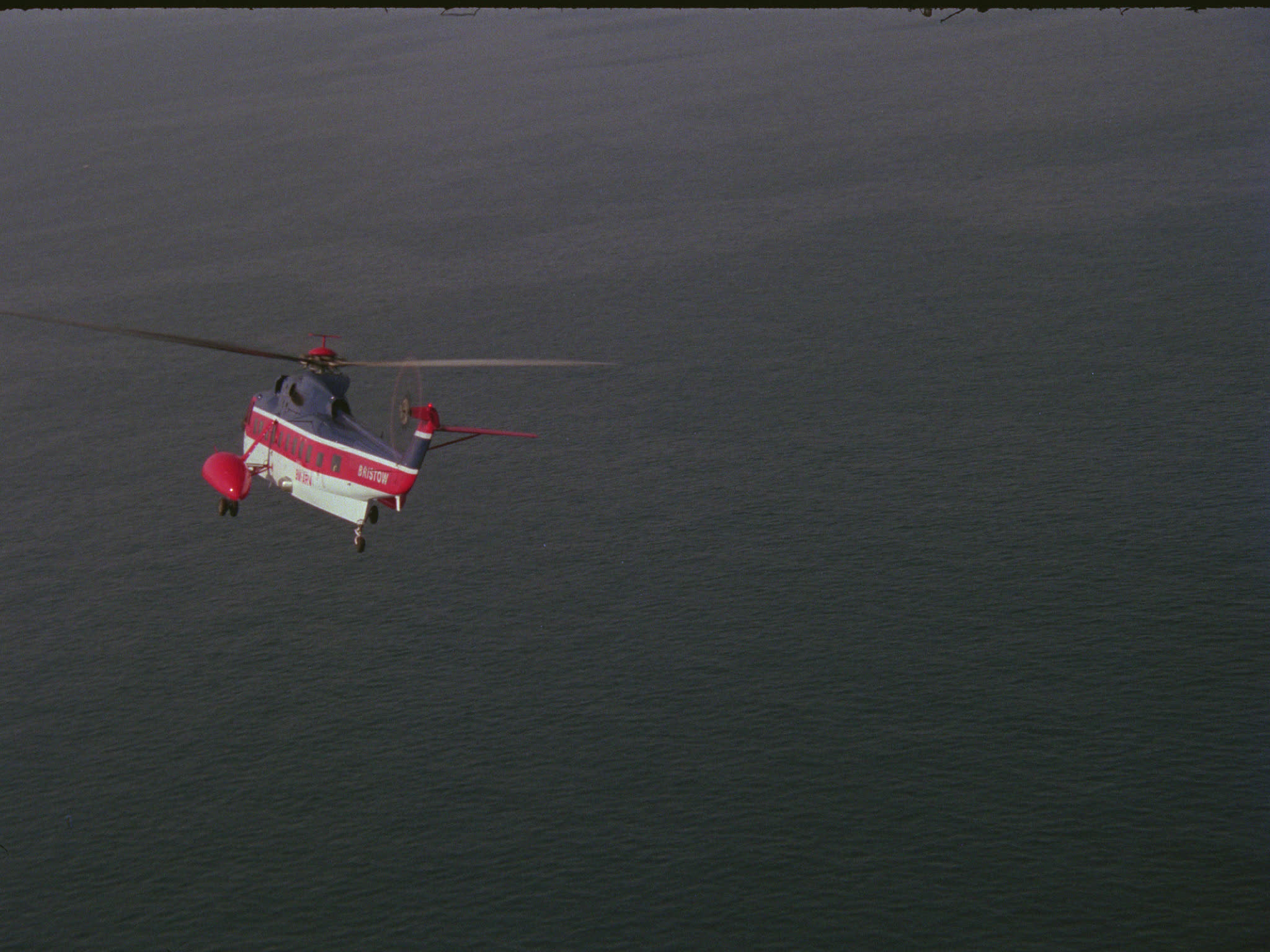 Bristow Helicopter in Flight Over North Sea