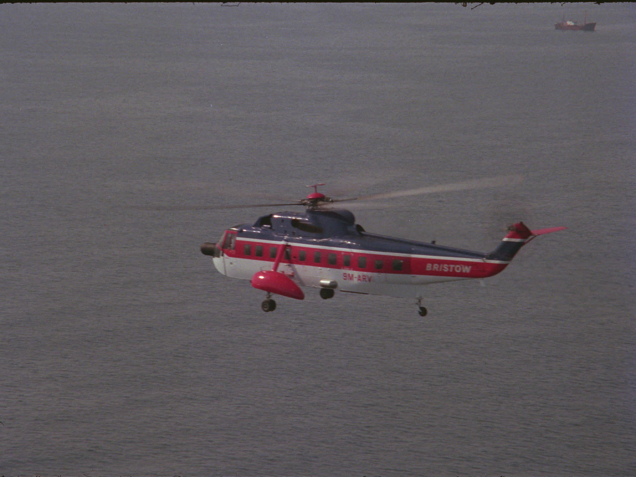 Bristow Helicopter in Flight Over North Sea