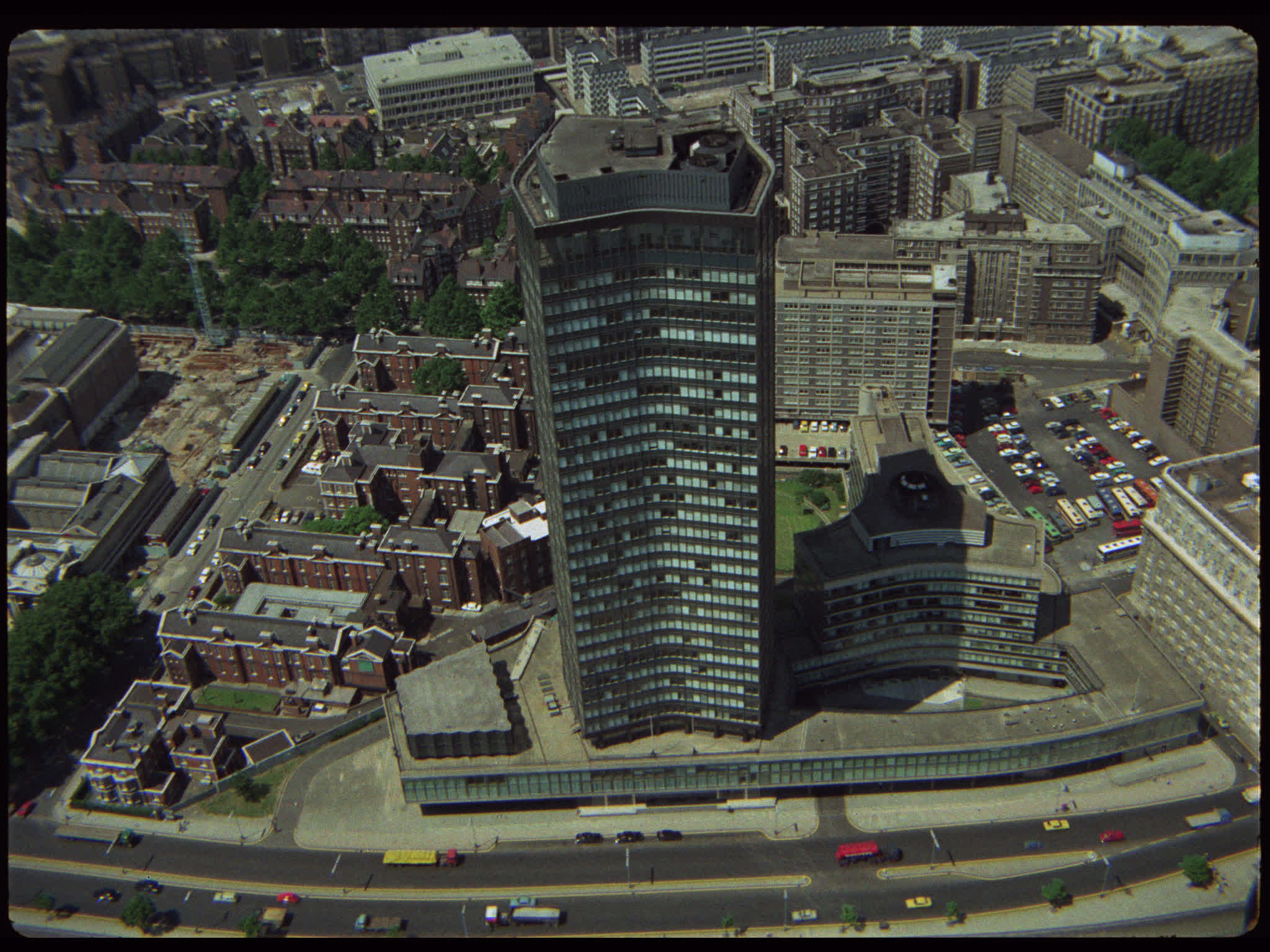 Aerial of Millbank Tower and A3212 Dual Carriageway