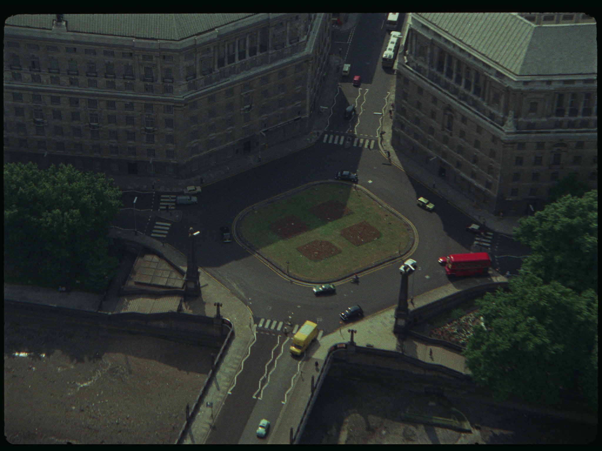Aerial of Lambeth Bridge Roundabout and River Thames at Low Tide