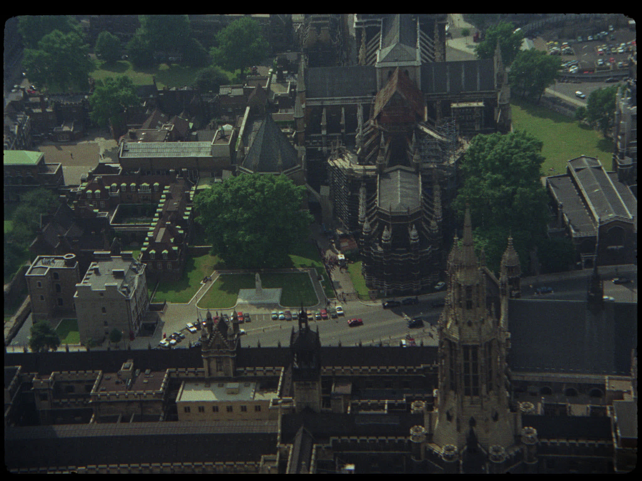 Aerial of Westminster Abbey to Reveal Houses of Parliament and Big Ben