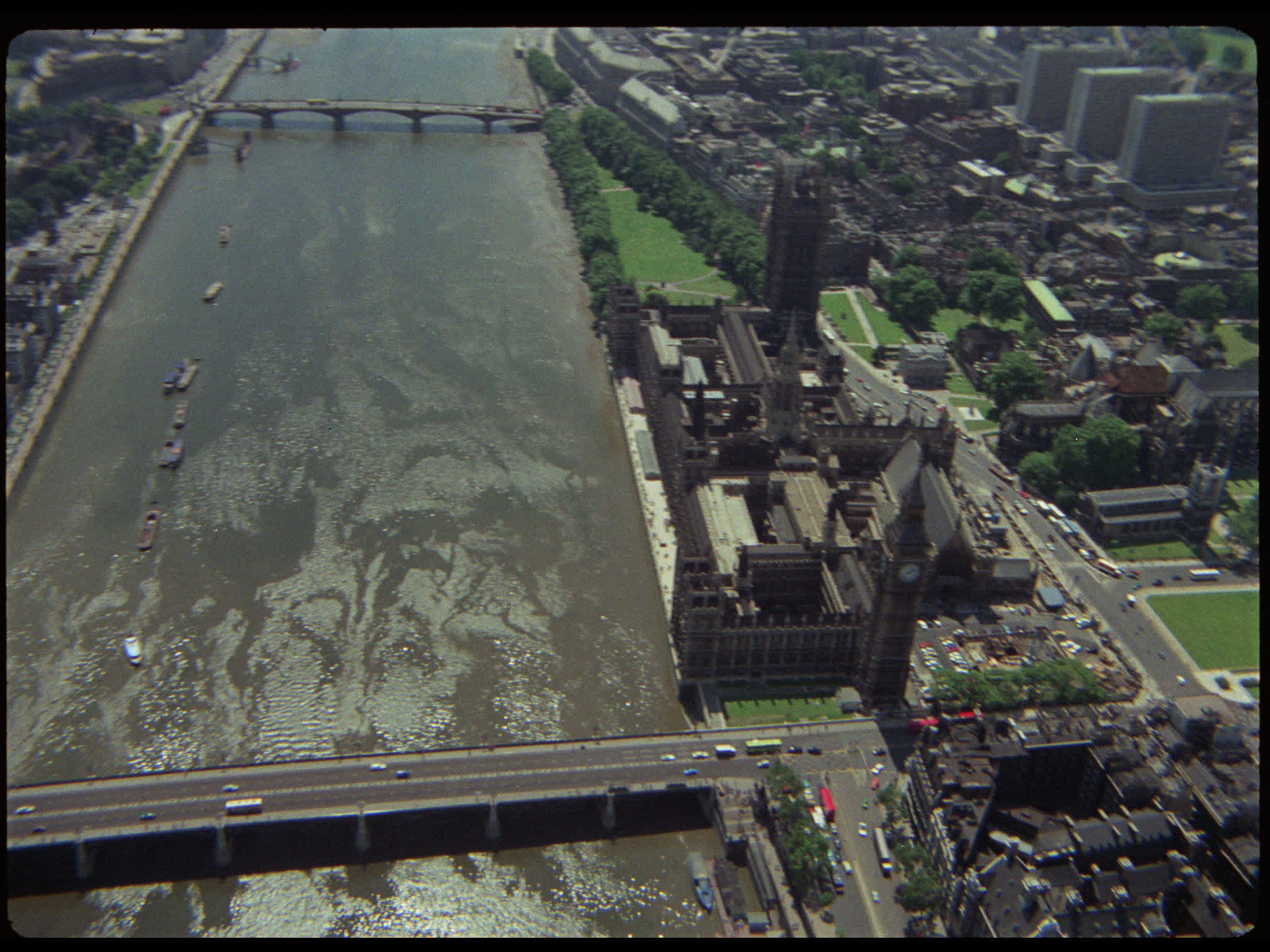 Aerial of Parliament Square and Westminster Bridge