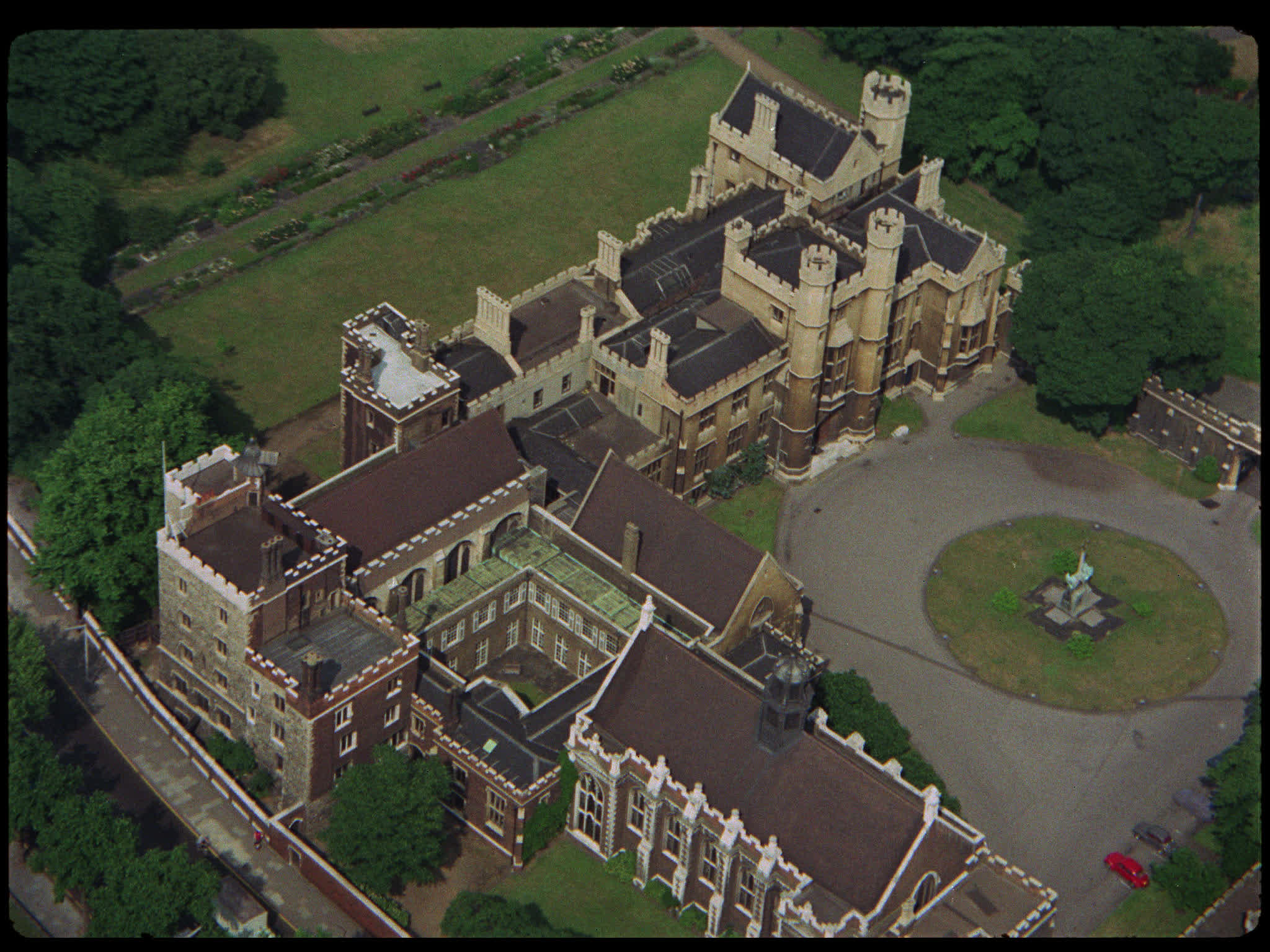 Aerial from Lambeth Palace to Westminster Houses of Parliament