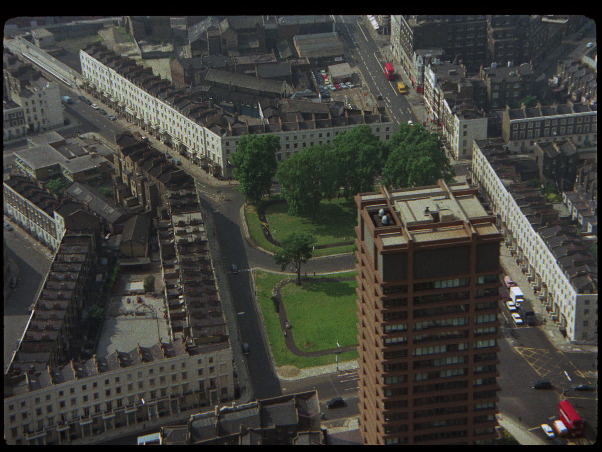 Aerial View of London High Rise Tower Block and Square